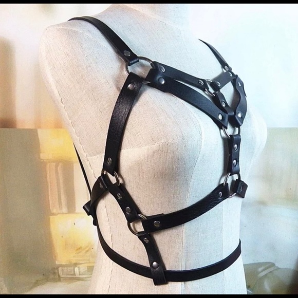 Black Leather Chest Harness Straps main image 6